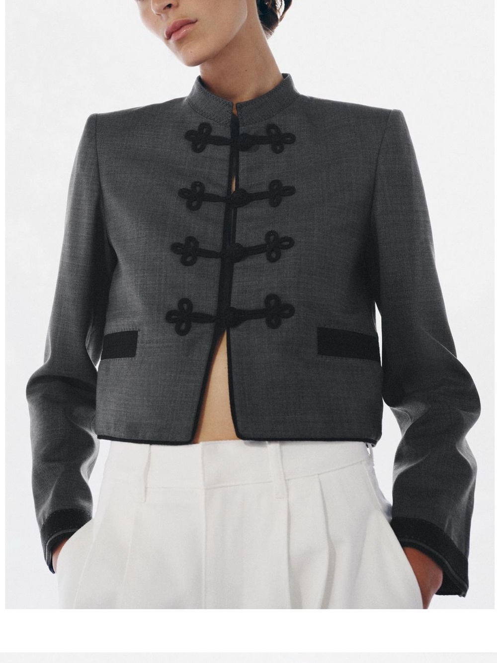 Zara NWT viral wool blend Gray & black Frog clasp button blazer - Picture 6 of 11